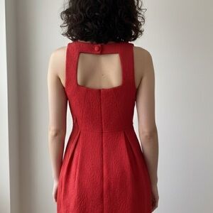 Anthropologie Moulinette Soeurs Red Jacquard Fit & Flare Dress - Size 4
